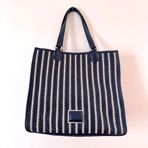 Marc by Marc Jacobs Woven Stripe Tote Navy Cream Leather Trim Structured Bag